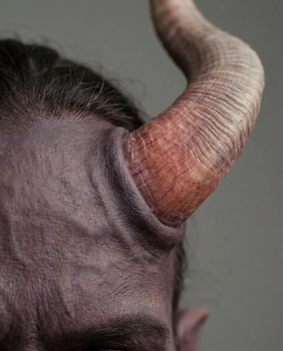 Macro study of the tiefling's skin.